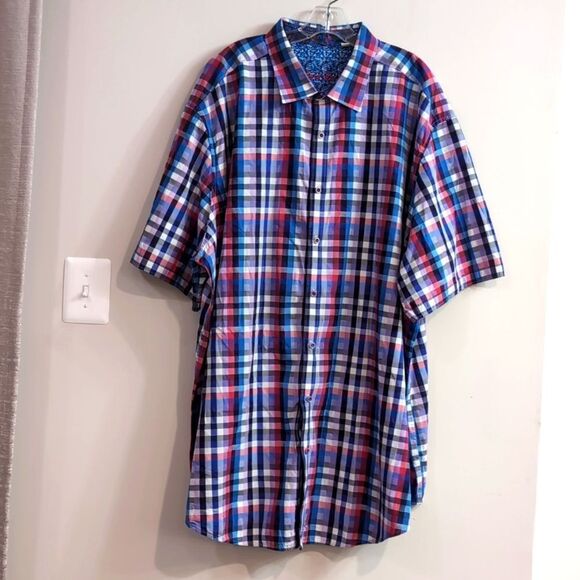 Robert Graham Red Blue Plaid Cotton Short Sleeve Button Down Shirt 4XLT - Picture 1 of 7